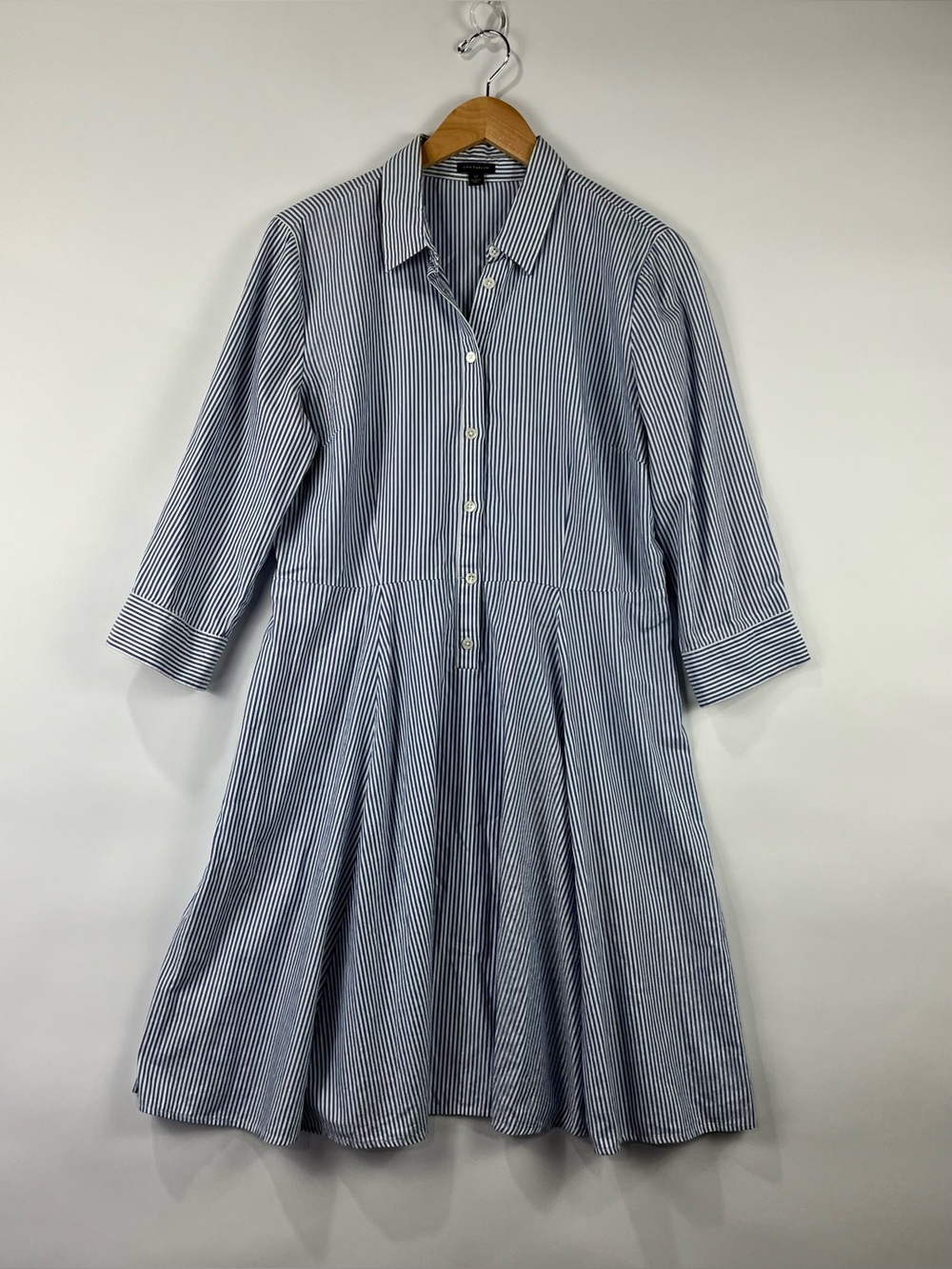 Ann Taylor 100% Cotton Striped Shirt Dress Fit Flare Midi 12